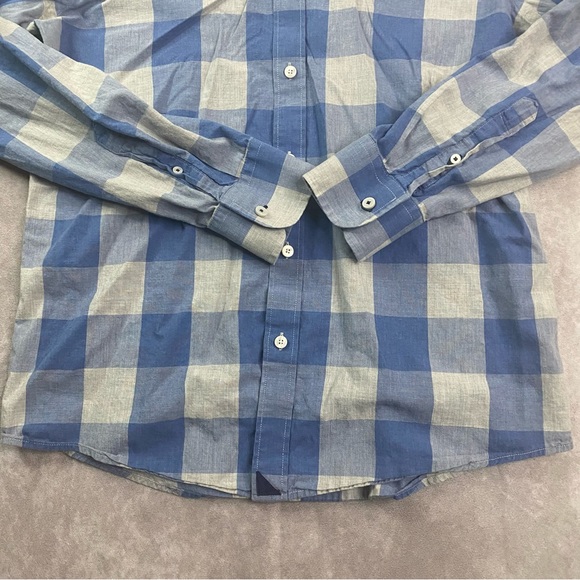 UNTUCKit Slim Fit Gingham Plaid Blue Long Sleeve Button Up Shirt Size Large - Picture 5 of 11